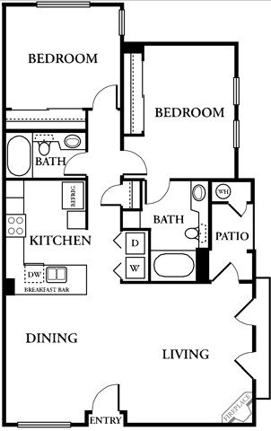 Floor plan for 2 beds, 2 baths, 1209 sqft
